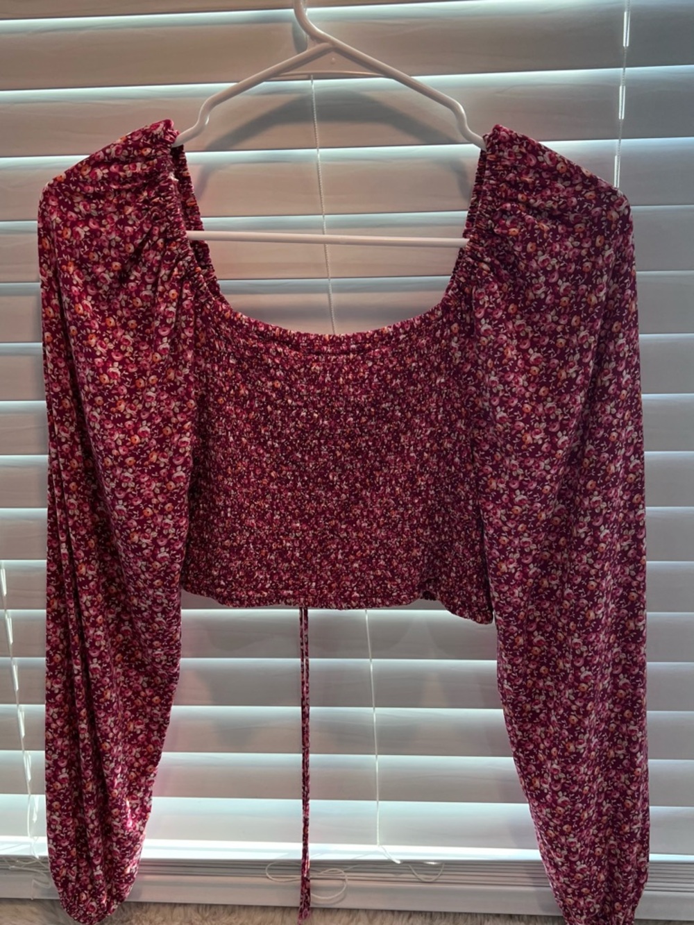 Aeropostale Berry Floral Smocked Crop Top
